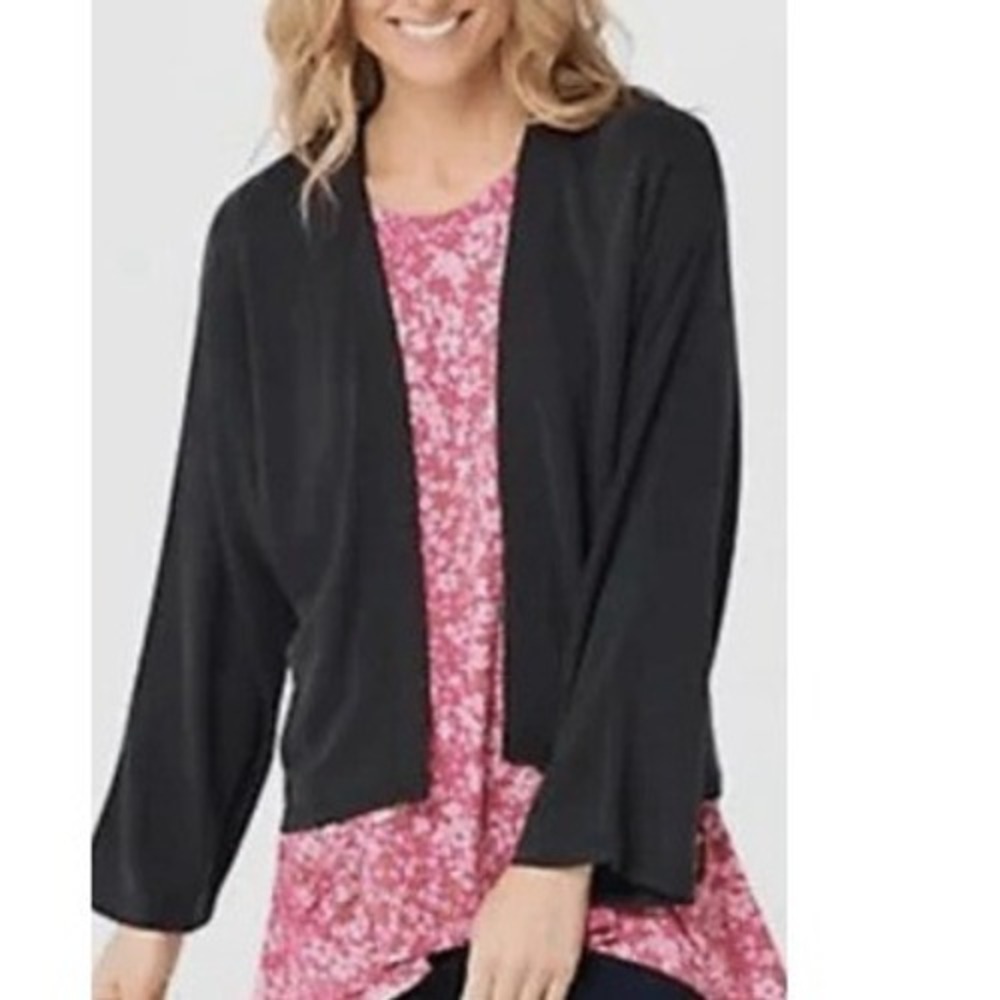 LOGO by Lori Goldstein Black Double Knit Shrug Dolman Sleeve Cardigan 3X A375415 - Picture 2 of 3